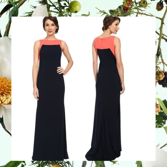 NWT BADGELY MISHCKA Women's Navy Peach Maxi Dress 2 XS Long Gown Wedding Evening - Picture 1 of 11